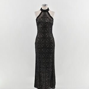 Vtg Y2k Black Lace Sequin Maxi Dress Size 1/2 Whimsigoth Dark Romantic Gown